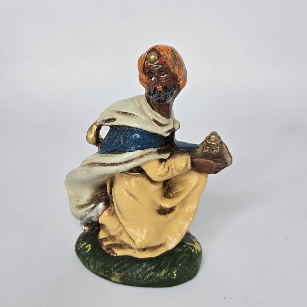 Vintage FONTANINI Paper Mache Nativity Set BLACK WISE MAN ITALY 5" Wise Men 50's